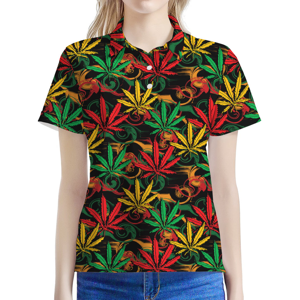 Rasta Marijuana Pattern Print Women's Polo Shirt