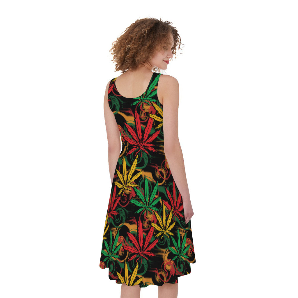 Rasta Marijuana Pattern Print Women's Sleeveless Dress