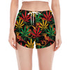 Rasta Marijuana Pattern Print Women's Split Running Shorts