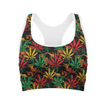 Rasta Marijuana Pattern Print Women's Sports Bra