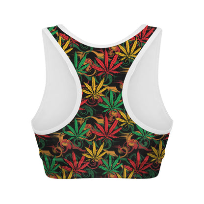 Rasta Marijuana Pattern Print Women's Sports Bra