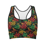 Rasta Marijuana Pattern Print Women's Sports Bra