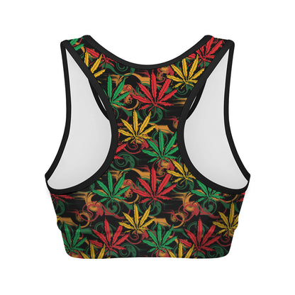 Rasta Marijuana Pattern Print Women's Sports Bra