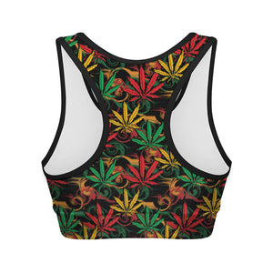 Rasta Marijuana Pattern Print Women's Sports Bra