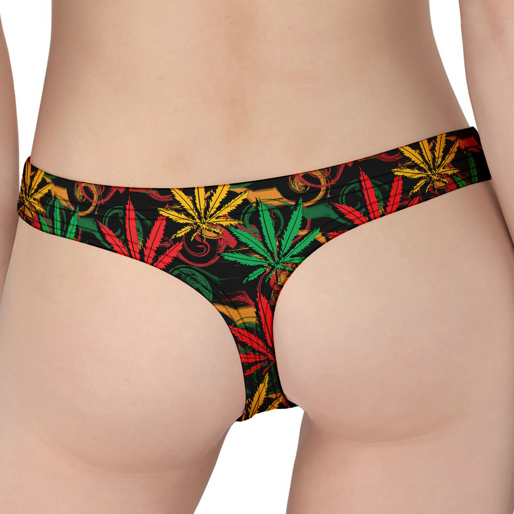 Rasta Marijuana Pattern Print Women's Thong