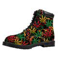 Rasta Marijuana Pattern Print Padded Collar Lace Up Boots