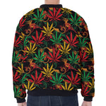 Rasta Marijuana Pattern Print Zip Sleeve Bomber Jacket