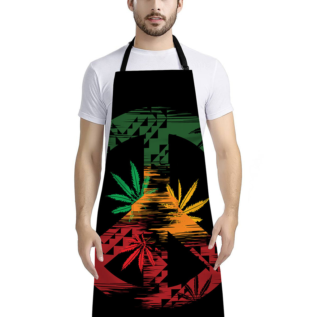 Rasta Peace Sign Print Bib Apron With Pocket
