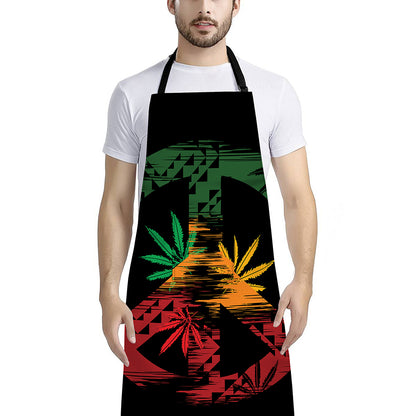 Rasta Peace Sign Print Bib Apron With Pocket