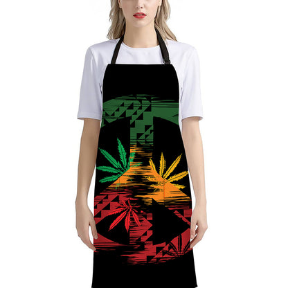 Rasta Peace Sign Print Bib Apron With Pocket