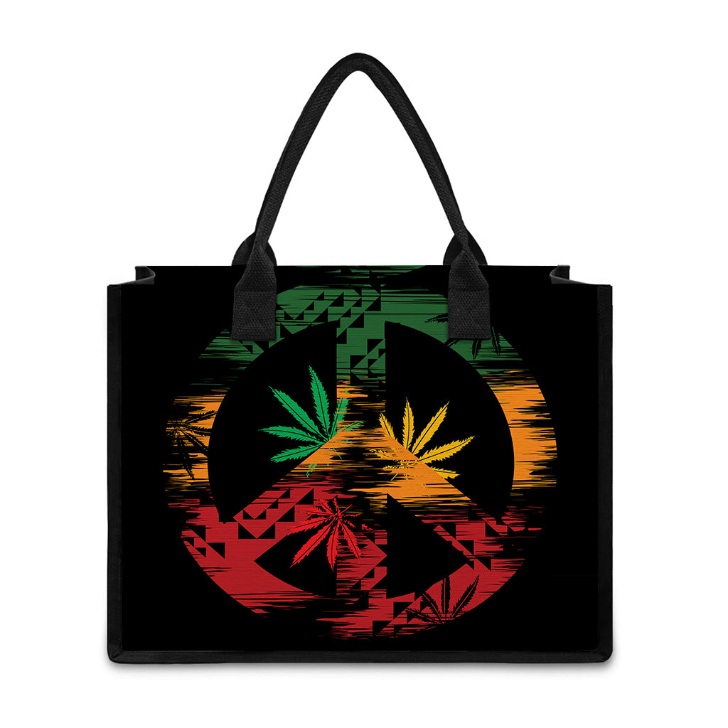 Rasta Peace Sign Print Canvas Tote Bag