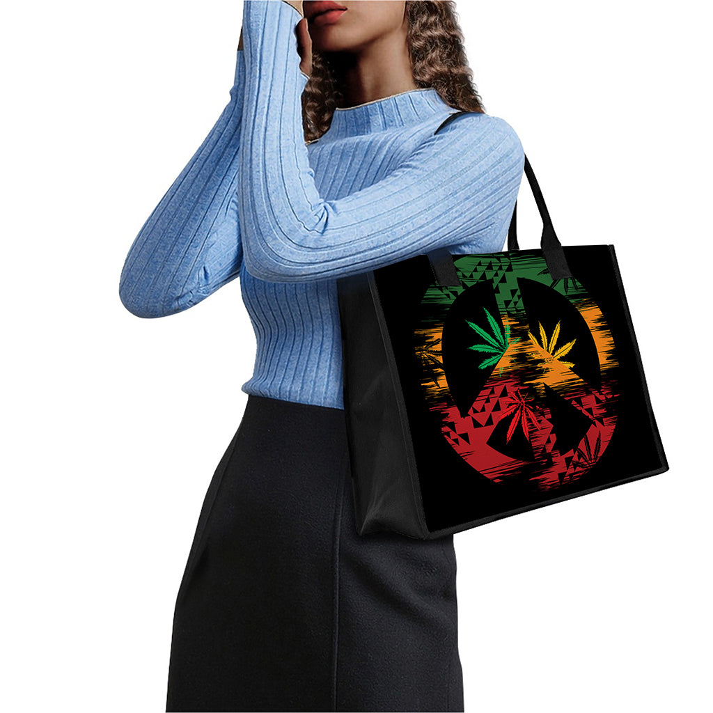 Rasta Peace Sign Print Canvas Tote Bag