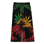 Rasta Peace Sign Print Cotton Front Slit Maxi Skirt