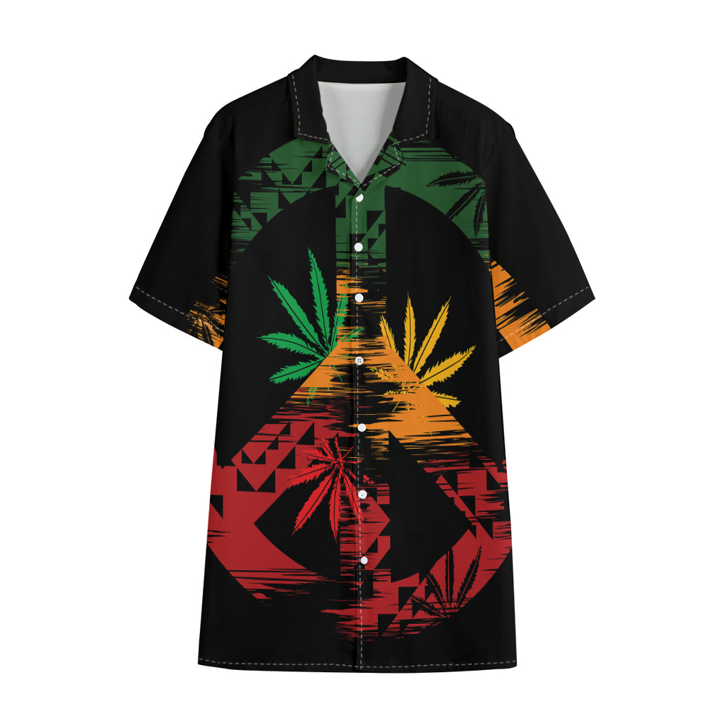 Rasta Peace Sign Print Cotton Hawaiian Shirt