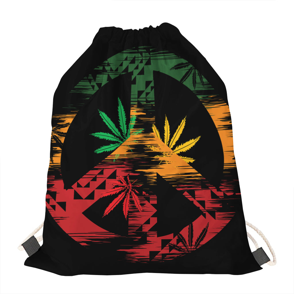 Rasta Peace Sign Print Drawstring Bag