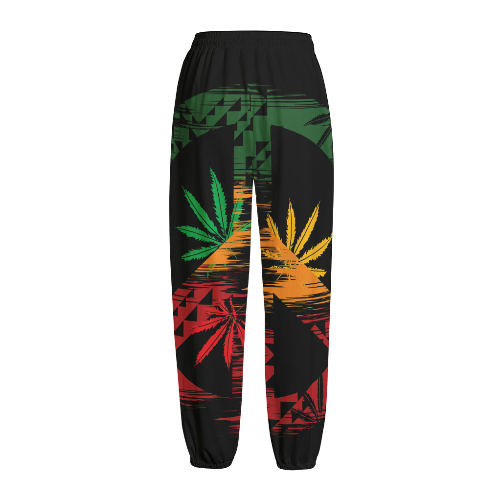 Rasta Peace Sign Print Fleece Lined Knit Pants