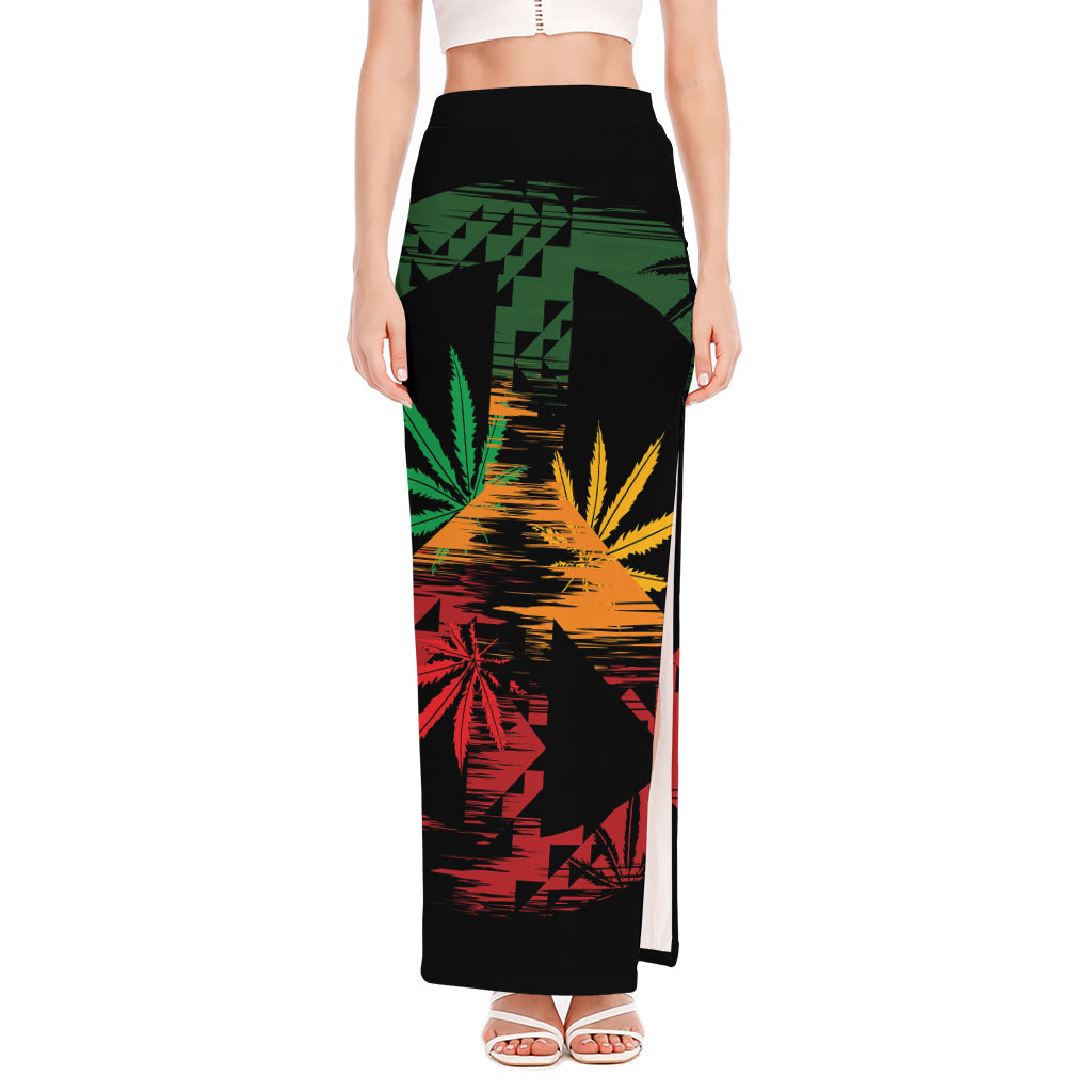 Rasta Peace Sign Print High Slit Maxi Skirt