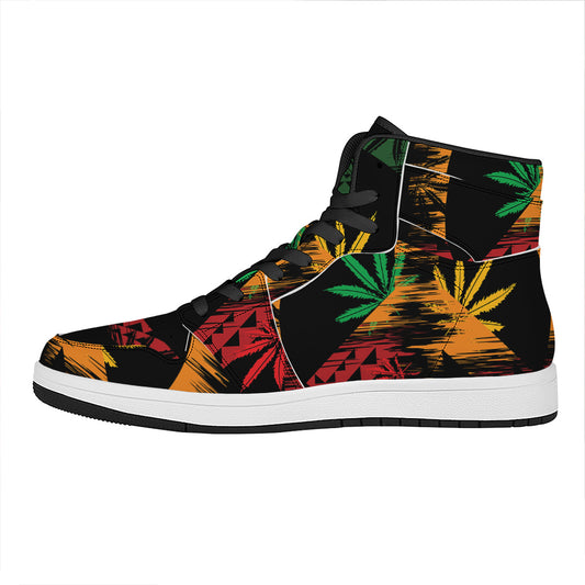 Rasta Peace Sign Print High Top Leather Sneakers