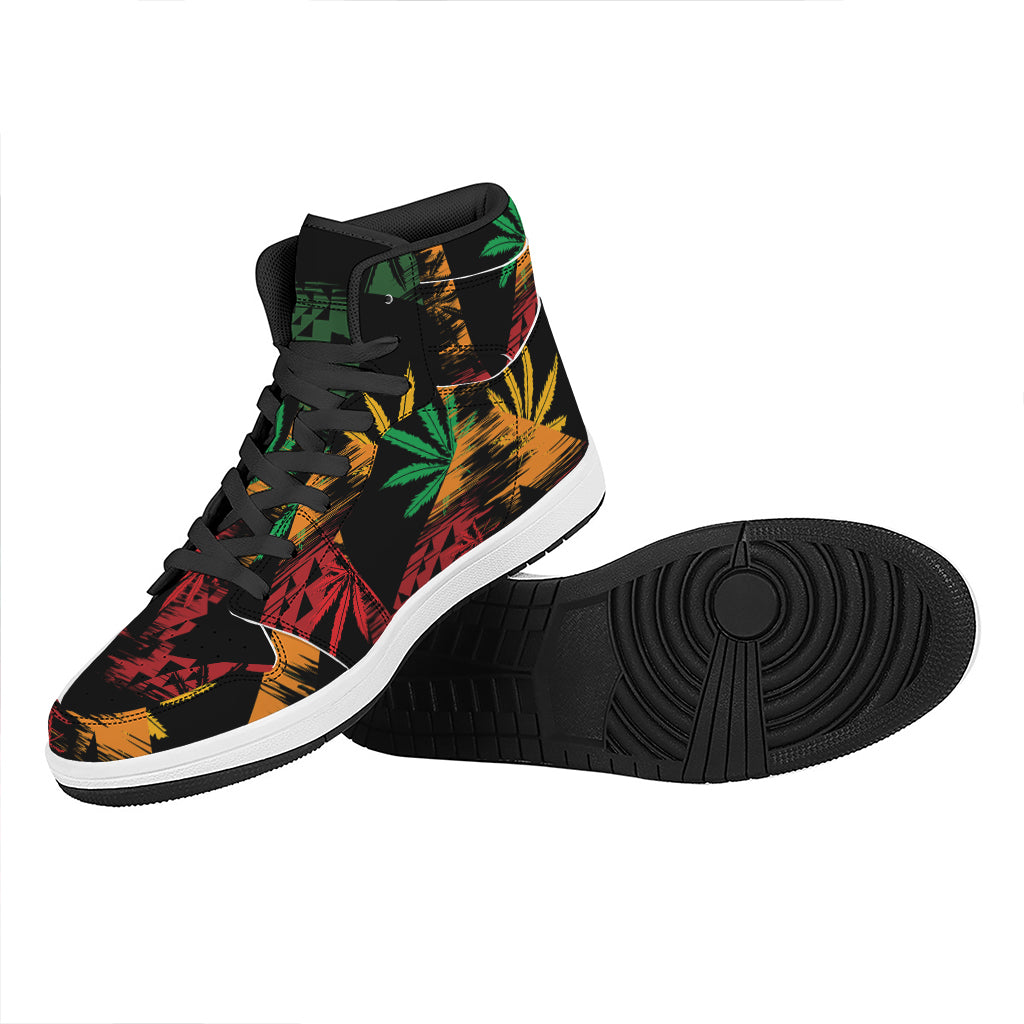 Rasta Peace Sign Print High Top Leather Sneakers