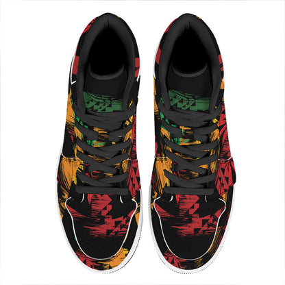 Rasta Peace Sign Print High Top Leather Sneakers