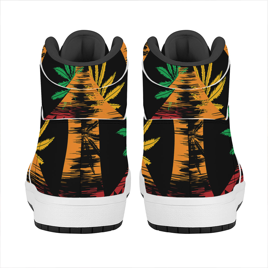 Rasta Peace Sign Print High Top Leather Sneakers