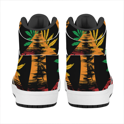 Rasta Peace Sign Print High Top Leather Sneakers