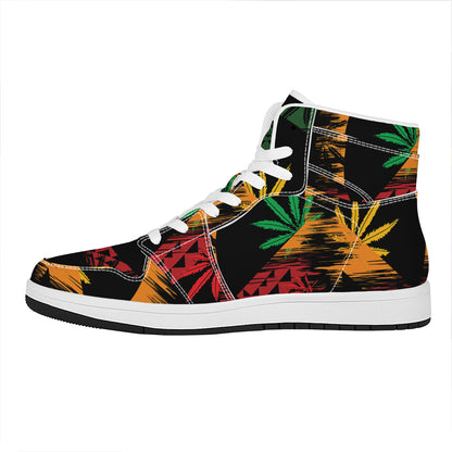 Rasta Peace Sign Print High Top Leather Sneakers