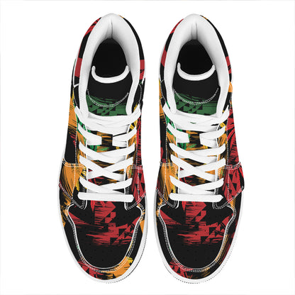 Rasta Peace Sign Print High Top Leather Sneakers