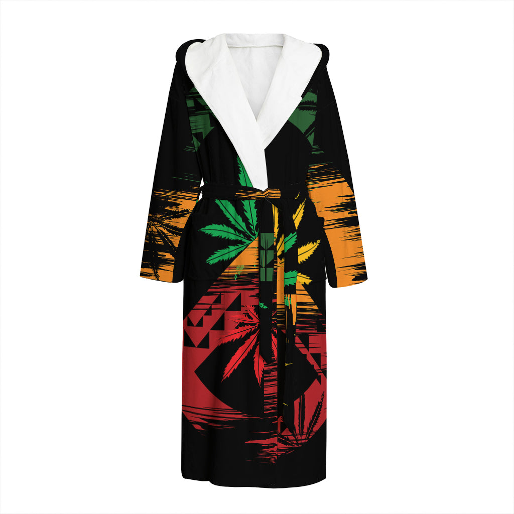 Rasta Peace Sign Print Hooded Bathrobe