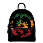 Rasta Peace Sign Print Leather Backpack