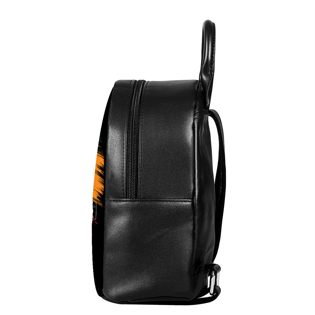 Rasta Peace Sign Print Leather Backpack