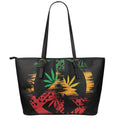 Rasta Peace Sign Print Leather Tote Bag With Zipper