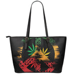 Rasta Peace Sign Print Leather Tote Bag