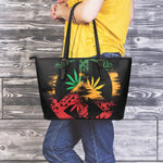 Rasta Peace Sign Print Leather Tote Bag