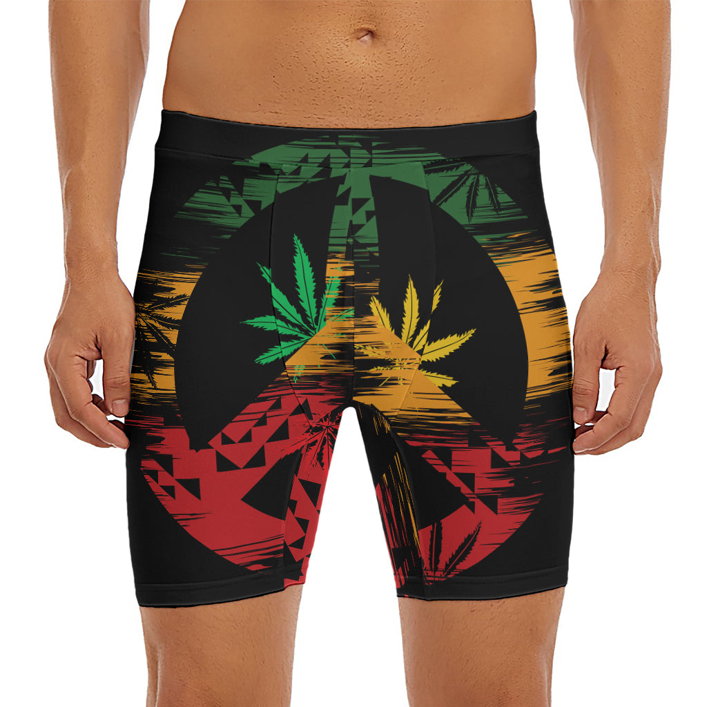 Rasta Peace Sign Print Men's Long Boxer Briefs