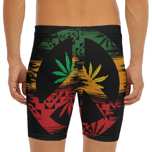 Rasta Peace Sign Print Men's Long Boxer Briefs