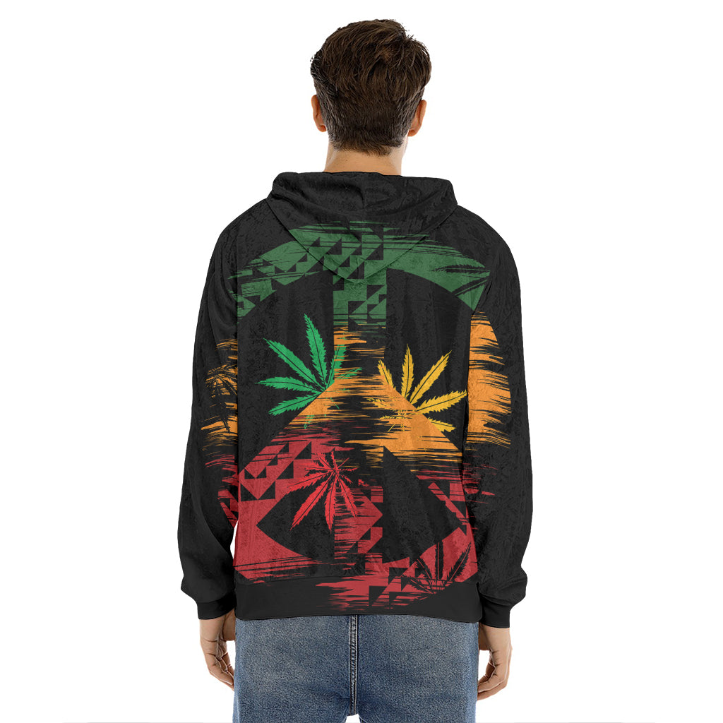 Rasta Peace Sign Print Men's Velvet Pullover Hoodie