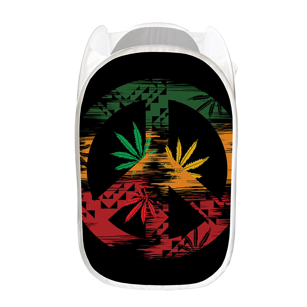 Rasta Peace Sign Print Mesh Laundry Hamper