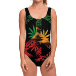 Rasta Peace Sign Print One Piece Swimsuit