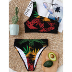 Rasta Peace Sign Print One Shoulder Bikini Top