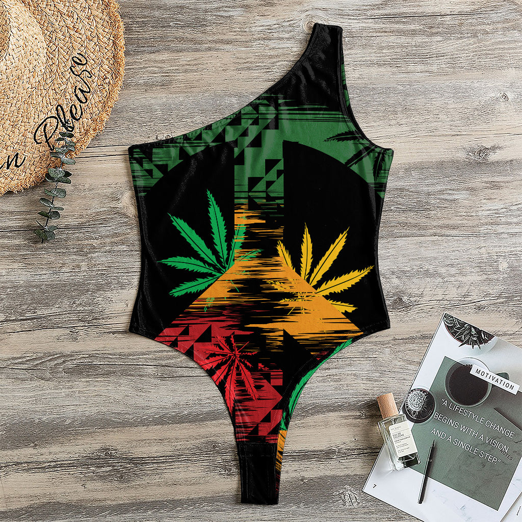 Rasta Peace Sign Print One Shoulder Bodysuit