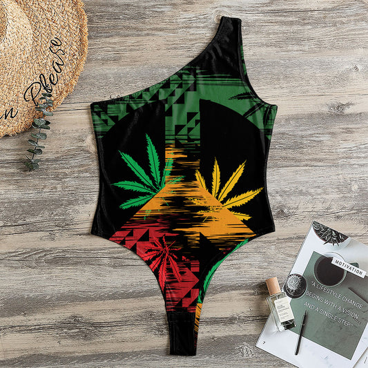 Rasta Peace Sign Print One Shoulder Bodysuit