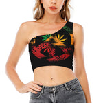 Rasta Peace Sign Print One Shoulder Crop Top