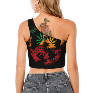 Rasta Peace Sign Print One Shoulder Crop Top