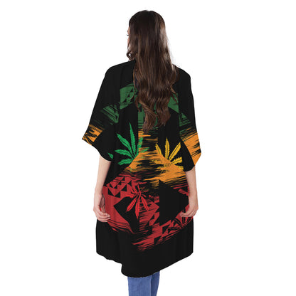 Rasta Peace Sign Print Open Front Beach Cover Up