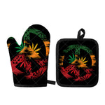 Rasta Peace Sign Print Oven Mitt And Pot Holder Set