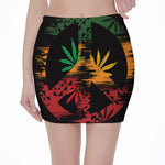 Rasta Peace Sign Print Pencil Mini Skirt