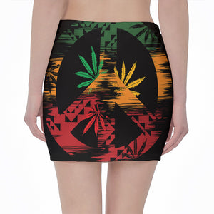 Rasta Peace Sign Print Pencil Mini Skirt