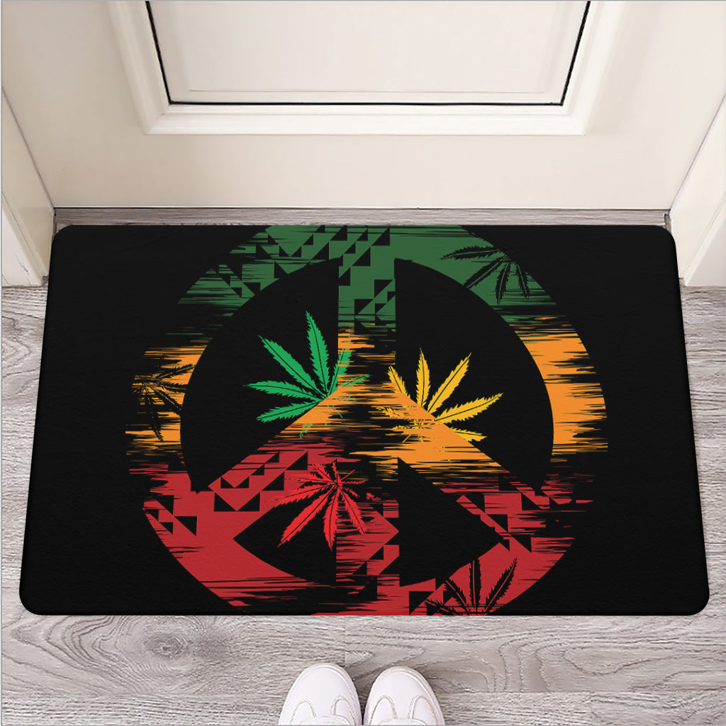 Rasta Peace Sign Print Rubber Doormat