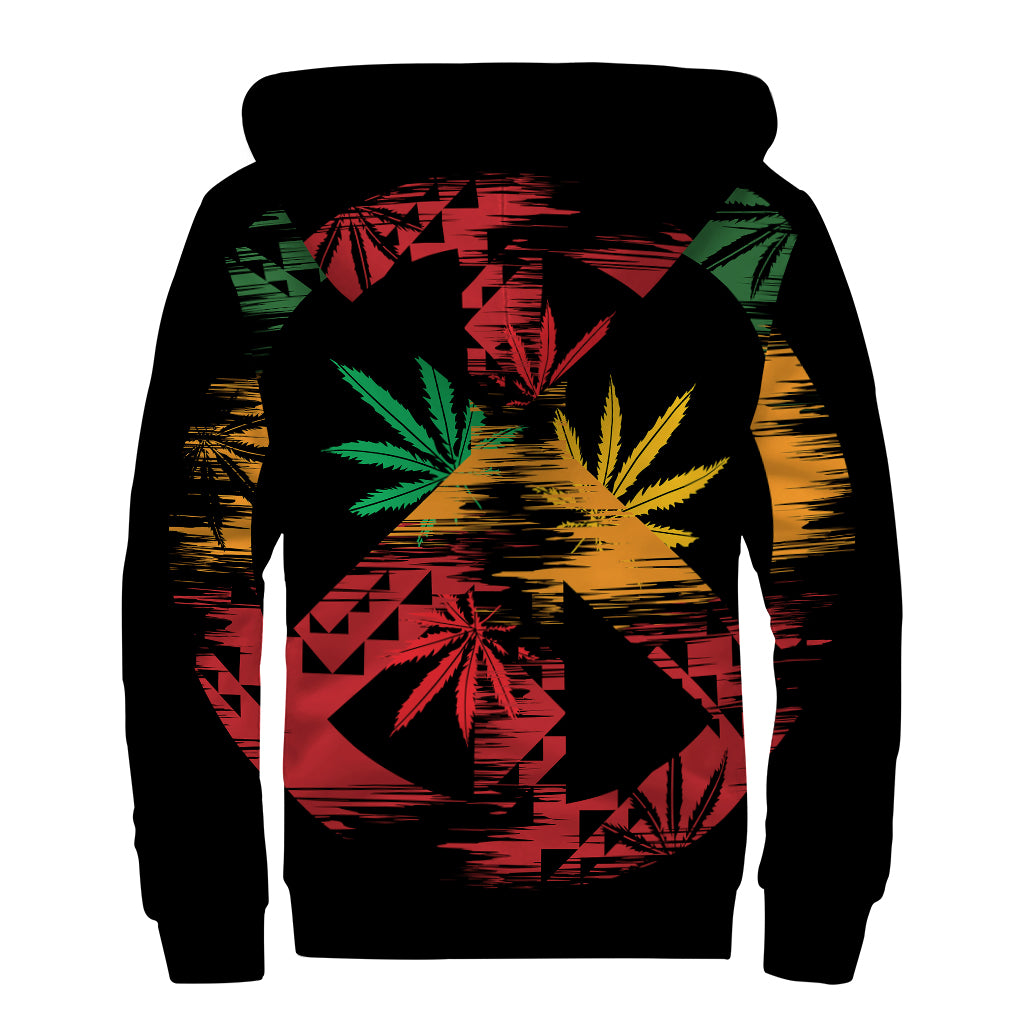 Rasta Peace Sign Print Sherpa Lined Zip Up Hoodie